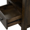 Drawer detail of Pia Rustic Bookcase - Dark Solid Wood, showcasing rich grain texture and elegant storage.