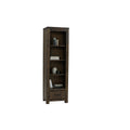 Pia Rustic Bookcase - Dark Solid Wood with open shelving and a single drawer, ideal for modern and rustic interiors.