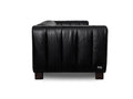 Portfino Vintage Black Channel tufted leather sofa showcasing its elegant tufted back and luxurious leather upholstery.