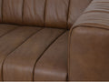 Close-up of the Portfino Vintage Brown Channel tufted leather sofa showcasing rich leather texture and channel tufting.