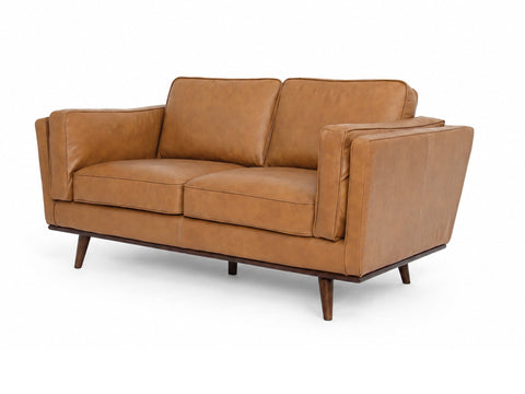 Selina Midcentury Tan Leather Loveseat Sofa