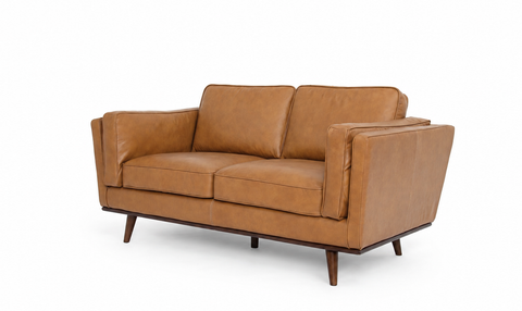 Selina Midcentury Tan Leather Loveseat Sofa