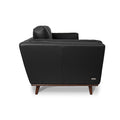 Side view of Selina Mid-Century Leather Black 3-Seater Sofa highlighting its sleek design and comfortable structure.