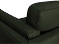 Selina Mid century Green Leather 3 Seater Sofa close-up showing cushion and armrest details in dark green leather.