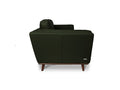Selina Mid century Green Leather 3 Seater Sofa viewed from the side, showcasing its modern design and green leather upholstery.