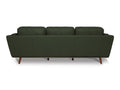 Back view of Selina Mid century Green Leather 3 Seater Sofa showcasing its elegant design and soft leather finish.