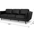 Selina Mid-Century Leather Black 3-Seater Sofa dimensions and design showcasing its modern style and comfort.