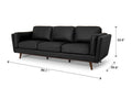 Selina Mid-Century Leather Black 3-Seater Sofa dimensions and design showcasing its modern style and comfort.