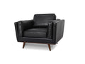 Selina Midcentury Black Leather Accent Chair with plush seat and rich leather upholstery for modern living spaces.