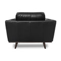 Back view of the Selina Midcentury Black Leather Accent Chair showcasing its sleek design and smooth leather finish.
