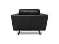 Back view of the Selina Midcentury Black Leather Accent Chair showcasing its sleek design and smooth leather finish.