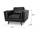 Selina Midcentury Black Leather Accent Chair with contemporary design and dimensions: 41.7x36.6x32.6 inches.