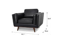 Selina Midcentury Black Leather Accent Chair with contemporary design and dimensions: 41.7x36.6x32.6 inches.