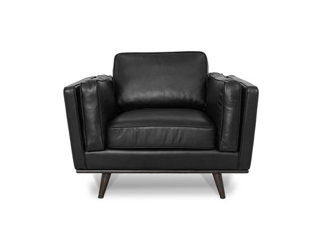 Selina Midcentury Black Leather Accent Chair with plush seating and contemporary design.