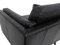 Selina Midcentury Black Leather Accent Chair close-up of backrest and plush cushions.
