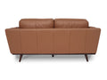 Selina Midcentury Brown Leather Loveseat Sofa back view showcasing its sleek design and rich brown leather.