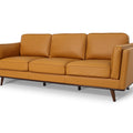Selina Midcentury Cognac Leather 3 Seater Sofa featuring soft leather upholstery and modern design.