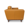 Side view of the Selina Midcentury Cognac Leather 3 Seater Sofa showcasing its rich tan leather and sleek design.
