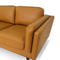 Selina Midcentury Cognac Leather 3 Seater Sofa side view showing smooth leather and modern design.