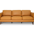 Selina Midcentury Cognac Leather 3 Seater Sofa with buttery soft leather upholstery, perfect for modern and mid-century interiors.