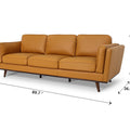 Selina Midcentury Cognac Leather 3 Seater Sofa with dimensions 89.7" x 36.6" x 32.6" for stylish living rooms.
