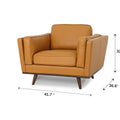 Selina Midcentury Cognac Leather Accent Chair with dimensions 41.7" W x 32.6" H x 36.6" D in stylish cognac leather.