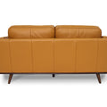 Selina Midcentury Cognac Leather Loveseat Sofa back view showcasing the sculptural design and premium leather.