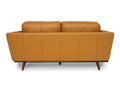 Selina Midcentury Cognac Leather Loveseat Sofa back view showcasing the sculptural design and premium leather.