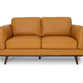 Selina Midcentury Cognac Leather Loveseat Sofa in warm brown leather and sleek design, perfect for modern or classic interiors.