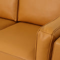 Close-up view of the Selina Midcentury Cognac Leather Loveseat Sofa showcasing its soft cognac leather upholstery.