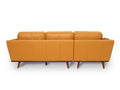 Selina Midcentury Cognac Leather Sectional Sofa back view showcasing elegant design and plush seating.