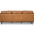 Back view of Selina Midcentury Tan Leather 3 Seater Sofa showcasing its smooth leather finish and stylish design.