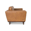 Side view of Selina Midcentury Tan Leather 3 Seater Sofa showcasing its sleek design and soft leather finish.