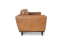 Side view of Selina Midcentury Tan Leather 3 Seater Sofa showcasing its sleek design and soft leather finish.
