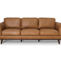 Selina Midcentury Tan Leather 3 Seater Sofa featuring soft leather and structured design.