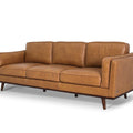 Selina Midcentury Tan Leather 3 Seater Sofa featuring soft leather and a structured design for contemporary living spaces.