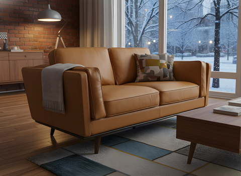 Selina Midcentury Cognac Leather Loveseat Sofa