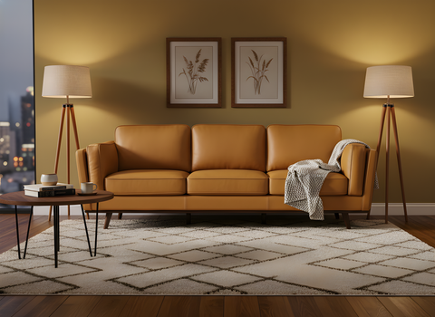 Selina Midcentury Cognac Leather 3 Seater Sofa
