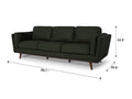 Selina Mid century Green Leather 3 Seater Sofa dimensions 89.7" x 32.6" x 36.6" with structured cushions and sleek design.
