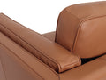 Close-up view of Selina Midcentury Brown Leather Loveseat Sofa showcasing soft leather and cushion design.