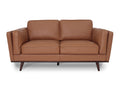 Selina Midcentury Brown Leather Loveseat Sofa featuring soft leather and structured design for contemporary living spaces.