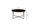 Siena Industrial Modern Coffee table with black round top and bentwood frame, measures 32 inches in width and 16.1 inches in height.