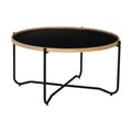Siena Industrial Modern Coffee table with black top and natural bentwood frame on sleek metal legs.