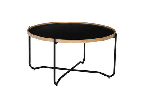 Siena Industrial Modern Coffee table with black top and natural bentwood frame on sleek metal legs.