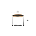 Siena Industrial Modern Side table with steel legs, bentwood frame, dimensions: 19.4 inches wide, 18.1 inches tall.