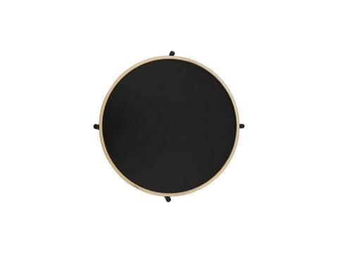Top view of Siena Industrial Modern Side table featuring round black tabletop and natural bentwood frame.