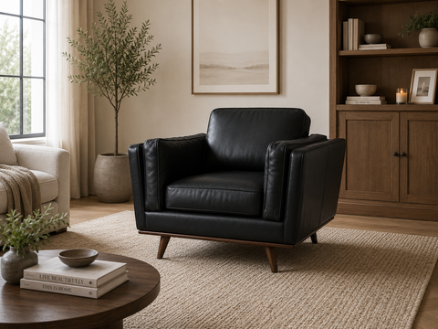 Selina Midcentury Black Leather Accent Chair