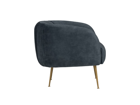 Side view of Soffio Glam Mid-Century Modern Velvet Accent Chair with gold metal legs