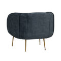 Back view of Soffio Glam Mid-Century Modern Velvet Accent Chair with gold-finished slim metal legs and luxurious fabric.