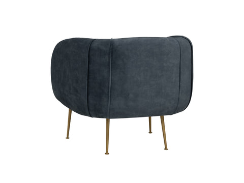 Back view of Soffio Glam Mid-Century Modern Velvet Accent Chair with gold-finished slim metal legs and luxurious fabric.